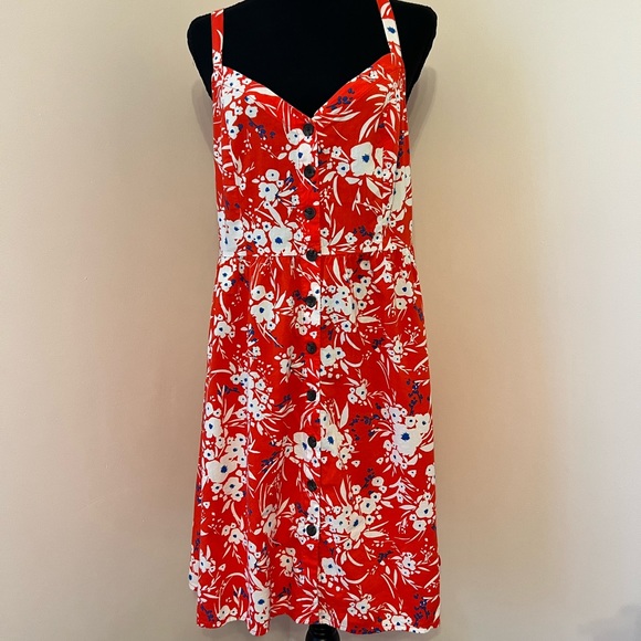 Banana Republic Button Front Fit & Flare Red Floral Dress. Size M - Picture 1 of 4